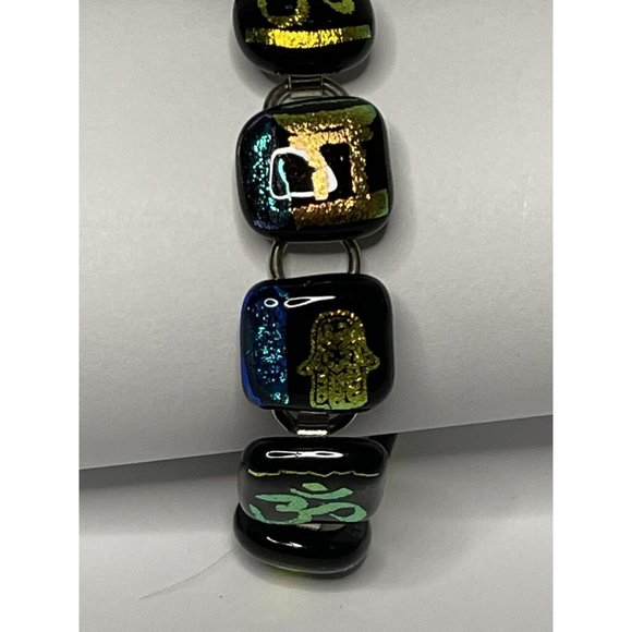 Coexist Peace Bracelet Religious Symbols Dichroic Glass Metallic Iridescent Foil - Picture 4 of 14